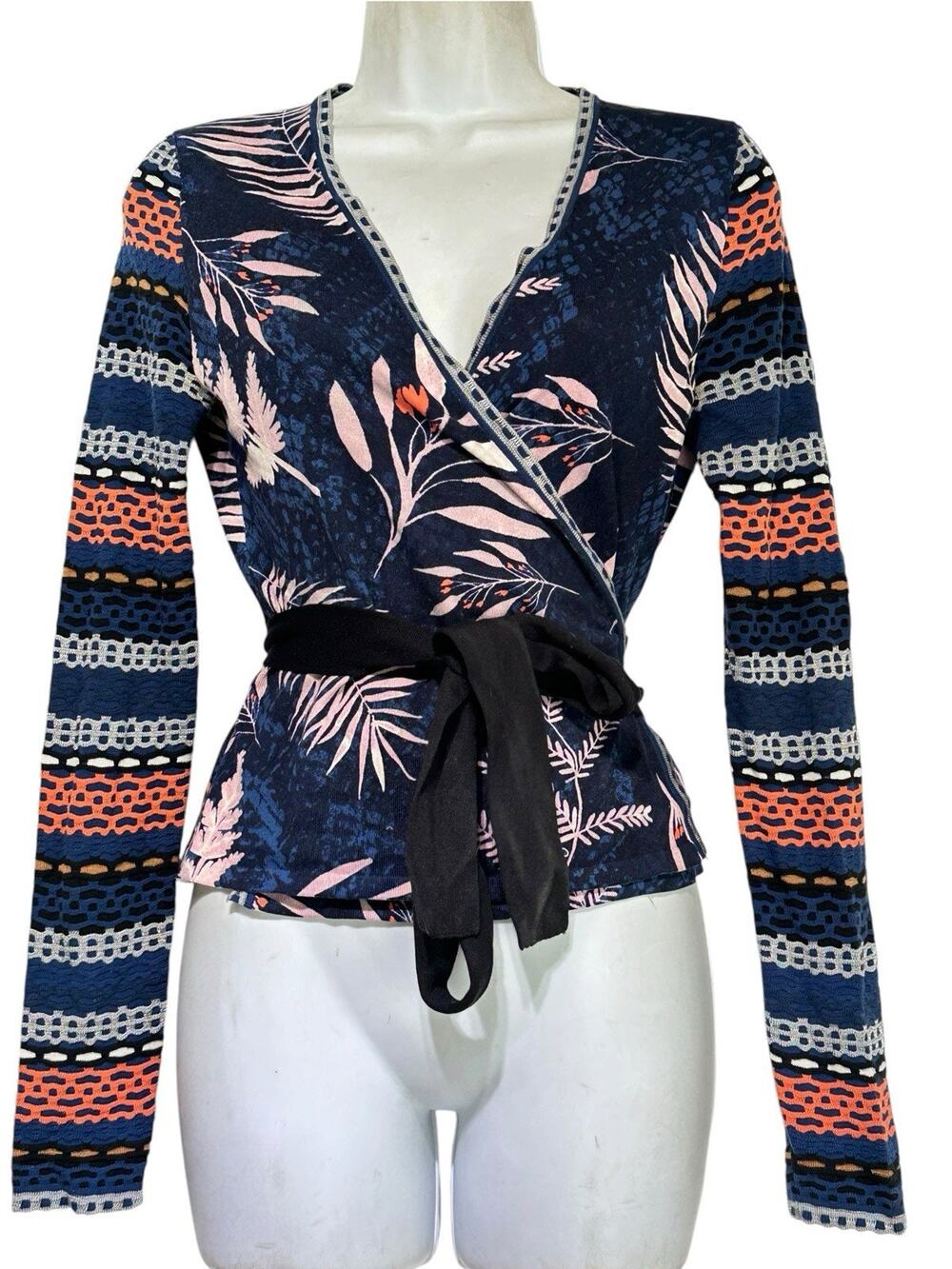 Diane von Furstenberg Ballerina Floral Wrap Tie Waist Silk Long Sleeve Blouse S